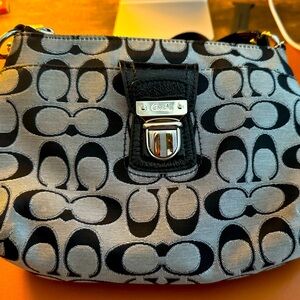 COACH Signature Jacquard Gray Black Handbag 8.5" x 7" Adjustable Crossbody